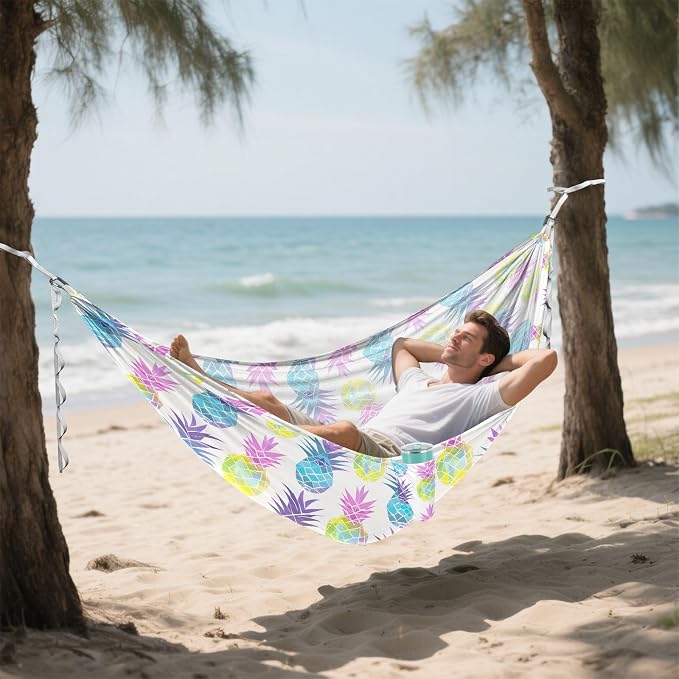 Camping Hammock Outdoor Hammocks for Outside Rainbow Pineapple Beach Trees Portable Lightweight with Pockets Tree Straps Indoor