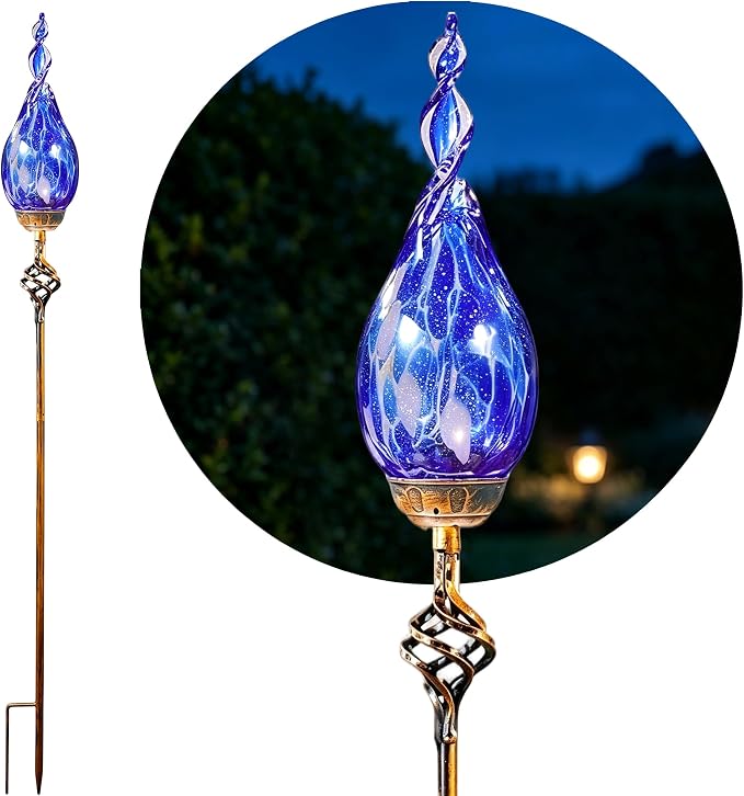 Garden Stakes Decorative, Solar Powered Outdoor Lights, Flame Solar Stake Lights, Waterproof Decorative Pathway Lawn Outdoor Ornament