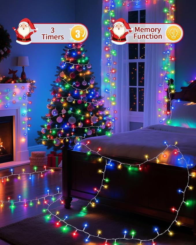 Christmas Lights String Outdoor Indoor, Xmas Tree Decorations Lights, Plug in Twinkle Fairy Light with Remote Timer Dimmable for Room Yard Holiday Party Wedding Decor (Multicolor, 403FT 1200 LED)