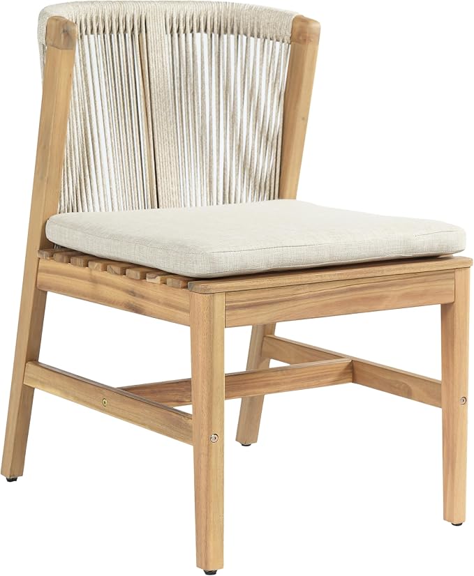 Christopher Knight Home Lisa 7 Piece Dining Table Set For 6, Outdoor Dining Set With Oval Patio Table And Armless Chairs, Acacia Wood Dining Chairs Set With Rope-Woven Backrests, Light Teak+Teak+Beige