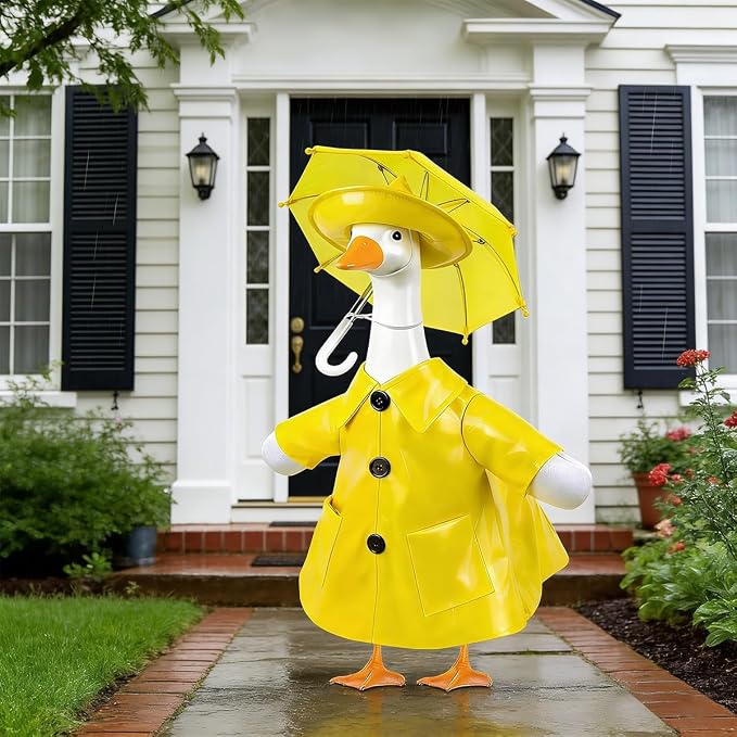 Raincoat Porch Goose Outfits,Spring Summer Lawn Goose Statue Raincoat Clothes,Fits 23" Geese Statue, for Summer Outdoor Patio Yard Lawn Garden Decoration (﻿Raincoat-Yellow)