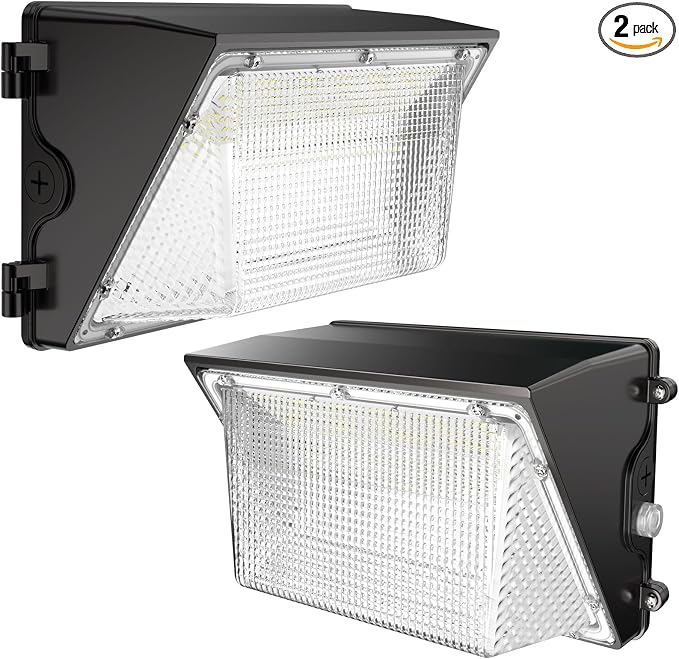HYPERLITE LED Wall Pack 120W: 18000lm Black LED Security Flood with Dusk to Dawn Photocell - Industrial Outdoor Wall Lights Out Door 2Packs for House Warehouses Driveway UL Listed