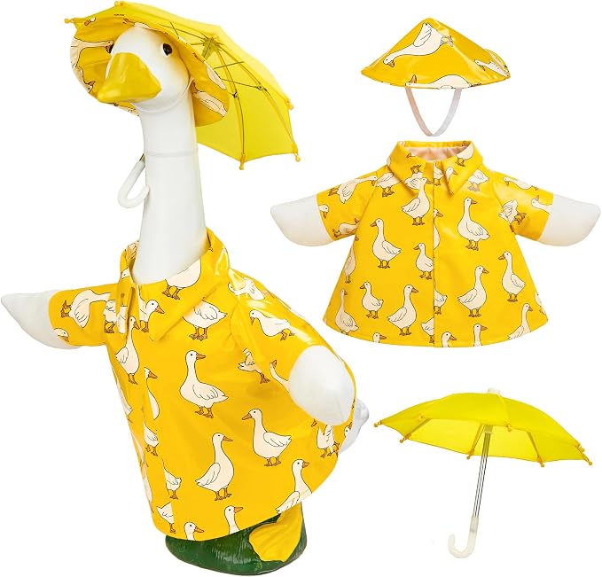 Yellow Goose Printed Raincoat Goose Outfits Porch Printed Waterproof Clothes with Umbrella Hat Fits 23" Geese Statue for Spring Garden Lawn Patio Yard Outdoor Decor (Special Printed)