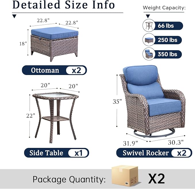 Luxury High Back Outdoor Furniture with 6-Inch Thick Cushions, Patio Furniture Set with Ottomans, 5 PCS Wicker Conversation Set for Porch, Balcony, Deck and Yard