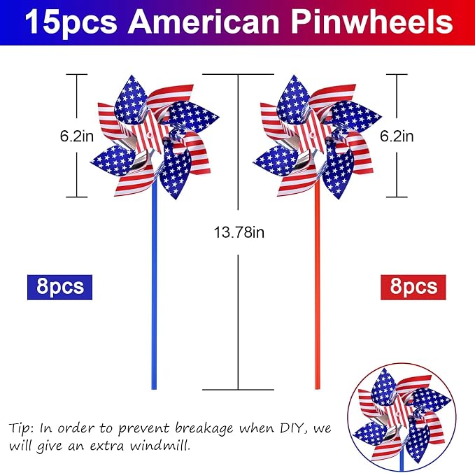 4th of July Decorations for Home Outdoor Patriotic Pinwheels, Memorial Day Decorations Fourth of July Decorations Patriotic Independence Day Party Supplies Favors,Wind Spinner for Garden 15 PCS | Memorial Day Decorations Patriotic Pinwheels Fourth of J...