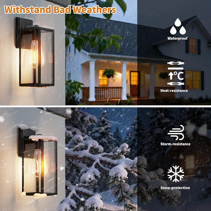 15'' Black Outdoor Front Porch Lights for Outside, Large Exterior Lighting Fixtures Wall Mount for House, Wall Sconce Lamp, Waterproof Lantern Coach Lights for Garage, Entryway,Yard