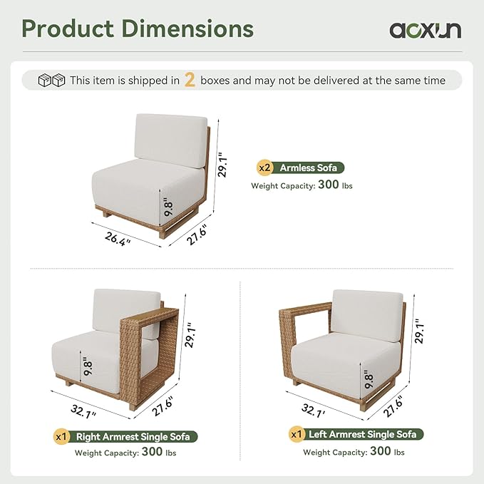Aoxun Patio Furniture Set, 4 Piece Outdoor Wicker Sectional Sofa, All‑Weather Rattan Modular Sofa with 10'' Ultra‑Thick Cushions, Outdoor Conversation Set for Backyard, Poolside & Garden, Yellow/Beige