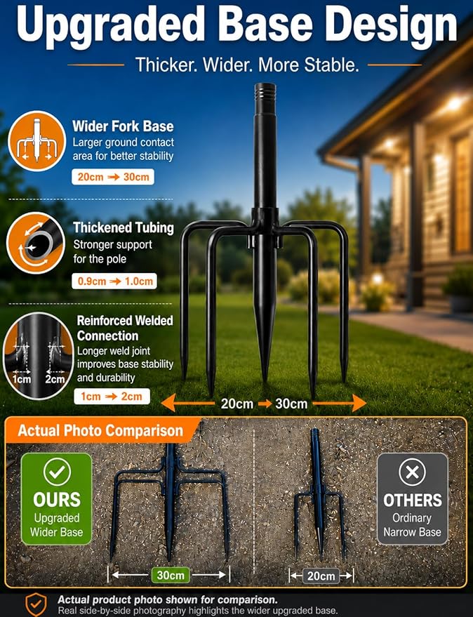 6 Pack String Light Poles for Outside with Ground Stakes and Fence Clips | Adjustable 7-section metal patio light poles for string lights and lanterns; for garden, patio, backyard and outdoor decor.