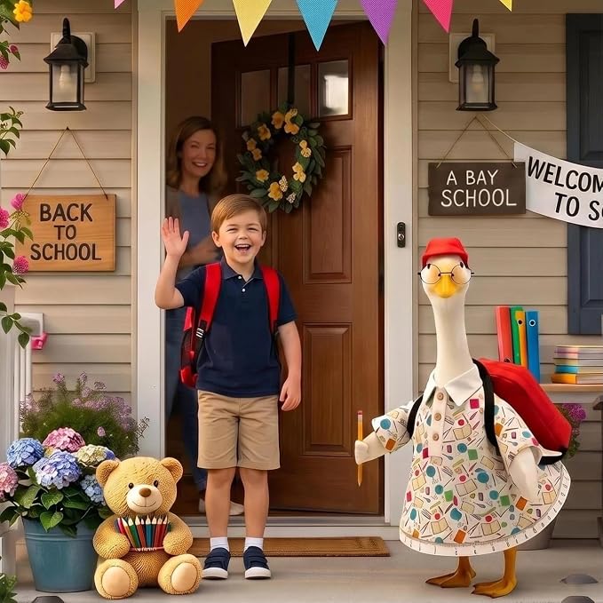 Back to School Porch Goose Outfit, Cute Porch Goose Clothes Costume with Backpack Hat Pencil Accessories, Lawn Goose Decor for Yard Garden Outdoor Porch Decoration