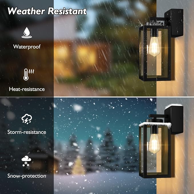 BesLowe Porch Lights with Outlet, Modern Outdoor Wall Light Fixtures, Black | UL-Listed Extra Power Socket, Waterproof, Rust-Resistant, Durable Metal with Clear Glass, Easy to Install