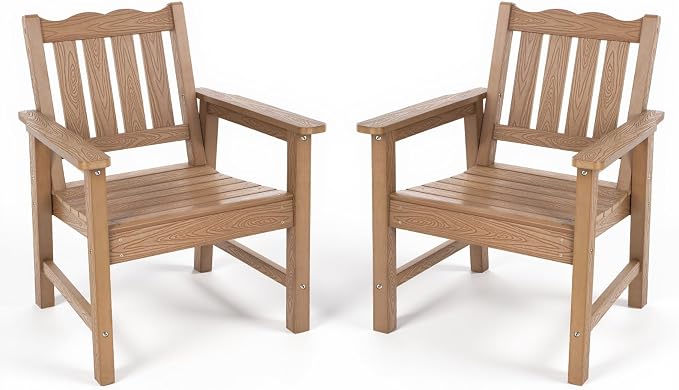 Stoog All-Weather Patio Chairs Set of 2, Oversized Garden Chair with 400 lbs Weight Capacity, Easy to Assemble, Outdoor Chair for Patio, Backyard Deck, Fire Pit & Lawn Porch, Teak