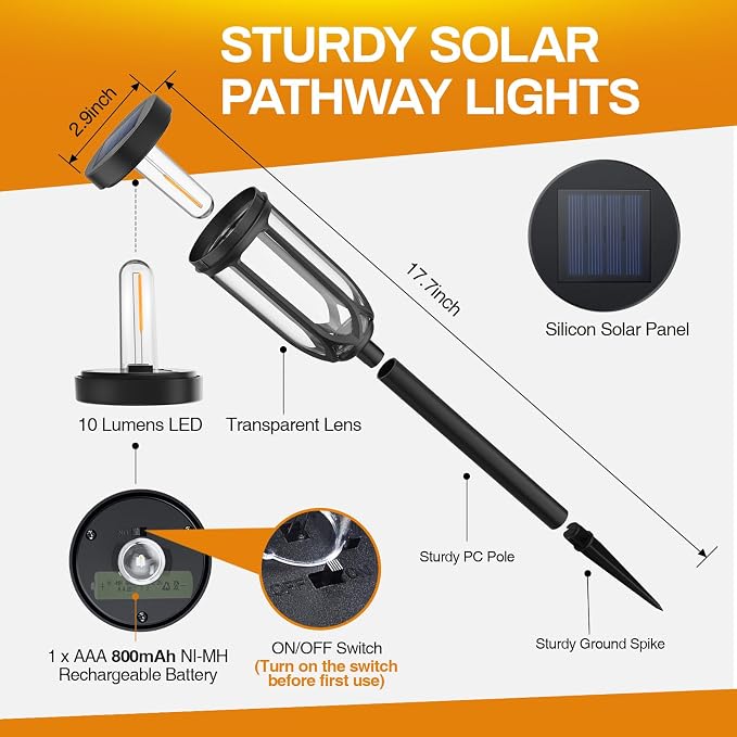 Solar Lights Outdoor 8 Pack, Solar Pathway Lights Waterproof, Garden Lights | Bright Auto On/Off Solar Landscape Lights for Driveway Walkway Lawn Yard (Warm White)