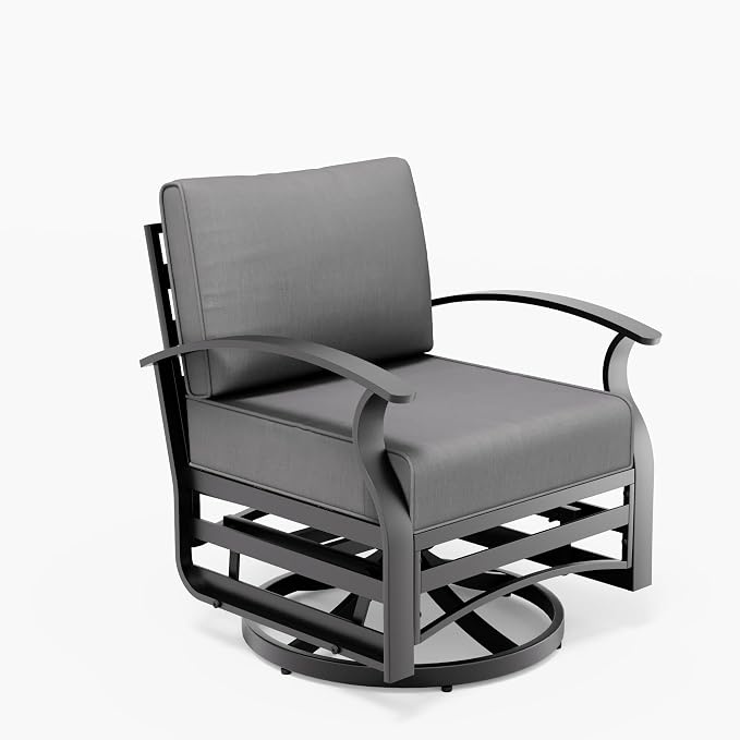 Outdoor Patio Furniture Set, 2 Piece Aluminum Patio Swivel Rocker Chairs, Aluminum Outdoor Bistro Set with Overstuffed Washable Cushions, Outdoor Furniture Set for Porch, Balcony, Deck, Grey