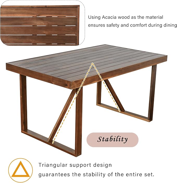 6 Piece Patio Dining Set with Dining Table and Chairs Set, Wood Outdoor Table with Bench, Rectangular Table Set for Balcony and Backyard (Brown)
