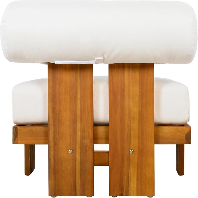 Merax Patio Club Chair Set of 2, Acacia Wood Frame with Waterproof Cushions & Round Backrest for Garden, Deck & Balcony, Beige+Teak
