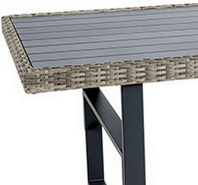 Benjara Foca 63 Inch Outdoor Rectangular Dining Table, Adjustable Height, Wicker
