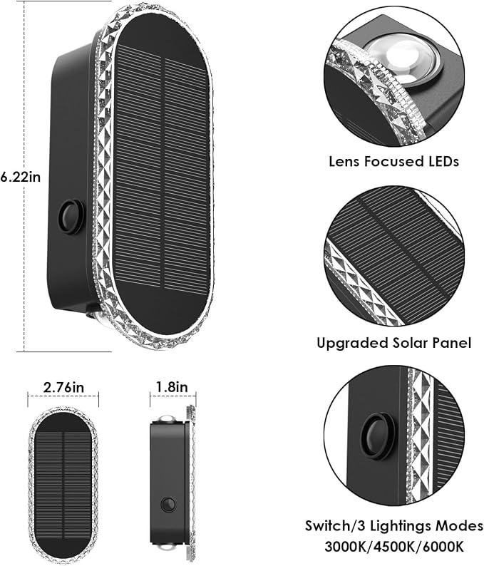 Solar Fence Lights Outdoor - 3000/4000/6000K 3 Modes, IP65 Waterproof Fence Lights Solar Powered, Up & Down Lighting Solar Wall Lights Outdoor for Backyard/Garden/Patio/Garage and Wall decor (8 pack)