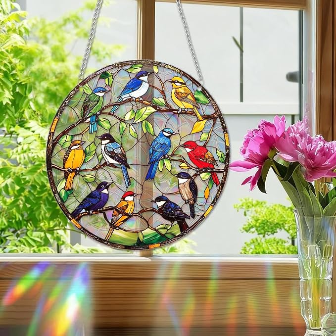 8 Inch Sun Catchers Indoor Window, Acrylic Rainbow Suncatcher Window Hanging Decoration for Living Room Bedroom Summer Home Balcony Ornaments Decoration (76 Bird)
