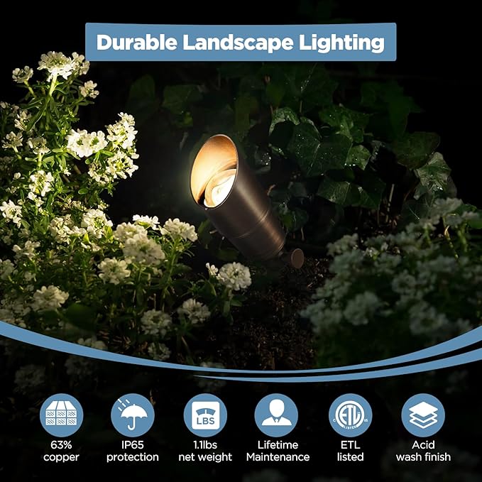 Gardencoin Solid Brass Outdoor Landscape Spotlights, 12V Heavy Duty Low Voltage LED Spot Light Waterproof for Garden and Yard Up Lighting, Bronze Accent Lighting Fixture, Without MR16 Bulb 12 Pack