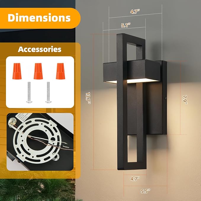 LED Outdoor Wall Sconce Modern Exterior Lighting Fixtures, Matte Black Outdoor Front Porch Lights LED Outside Wall Mount Lights for House, Hallway, Warm White 3000K, 1 Pack