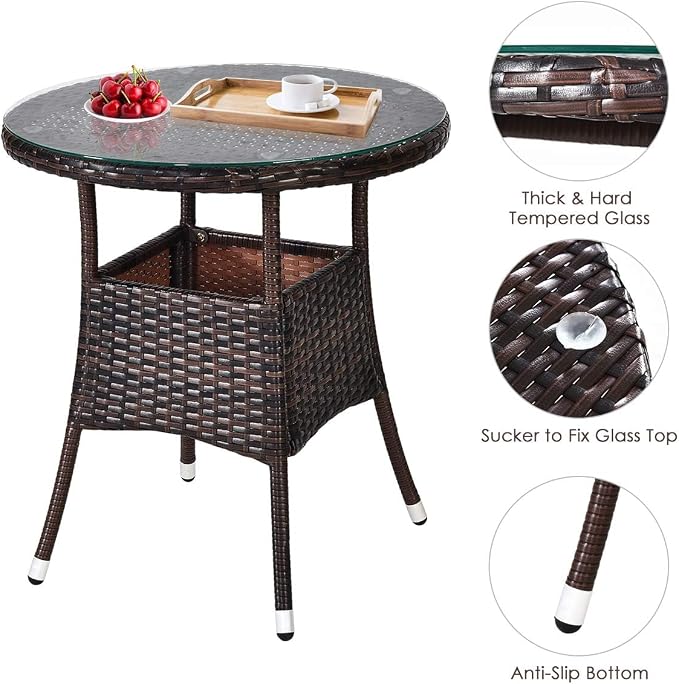 HAPPYGRILL 4 Pieces Rattan Patio Conversation Set, Outdoor Wicker Furniture Set with Cushioned Sofas and Coffee Table, L-Shape Sectional Curved Sofa Set for Garden Poolside Balcony