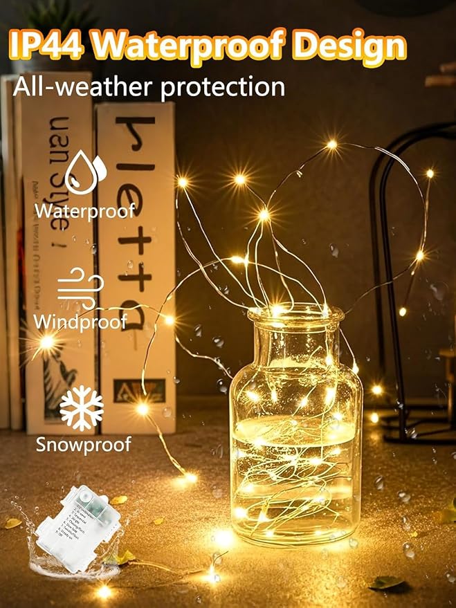 33FT 50 LED Fairy Lights Battery Operated with Remote and Timer Warm White | Remote Control, 8 Modes, Timer, Adjustable brightness, Waterproof Lights for Indoor Outdoor Classroom Christmas Decor