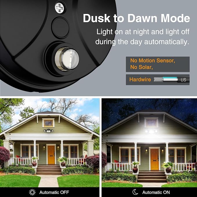 Onforu 80W Dusk to Dawn Outdoor Lighting,8000LM Black Flood Lights Outdoor,IP65 Waterproof Exterior Security LED Light,3 Adjustable Heads Photocell Light Fixture,6500K Floodlight for Garage,Patio,Yard