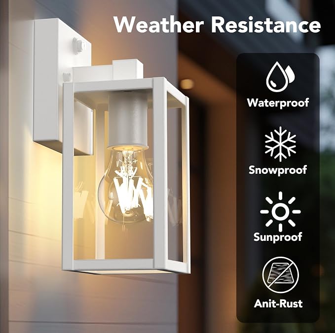 Dusk to Dawn Outdoor Light Fixtures, 2-Pack Sensor Porch Lights, Waterproof Exterior Wall Sconce Lighting Lamp, Waterproof Wall Lantern for House, Doorway, Garage (White)