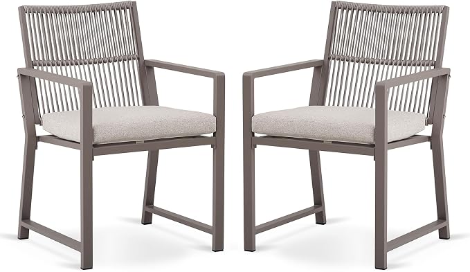 Outdoor Patio Wicker Rattan Dining Chairs, Heavy-Duty Wrought Iron Frame Supports 400lbs, Ergonomic Backrest, Detachable Breathable Cushion, for Garden & Porch, Light Brown, Set of 2