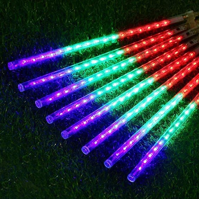 Weepong Meteor Shower Lights UL Certified 192LEDs 8 Tubes Falling Rain Drop Christmas Icicle Cascading Lights for Xmas Tree Halloween Decorations Wedding Party Holiday Garden Decor, Multicolor