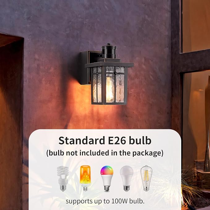 Myhaptim Porch Lights with GFCI Outlet,Dusk to Dawn Motion Sensor Outdoor Lights,3 Lighting Modes Black Front Door Light,Waterproof Exterior Light Fixture,Outside Wall Lamp for House Patio Garage