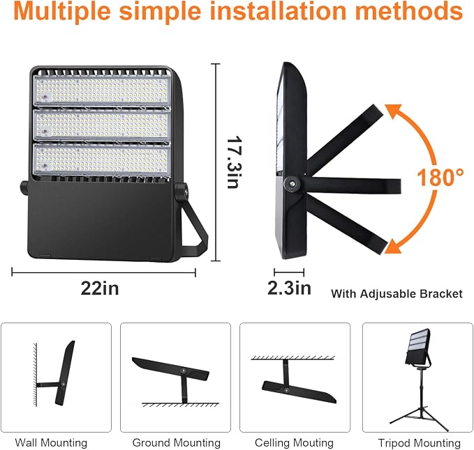 ledmo 360W LED Flood Light Super Bright 42000LM 5000K | Adjustable Mount Outdoor Stadium Lights LED Arena Lights Commercial Lighting Fixture for Garage,Yard