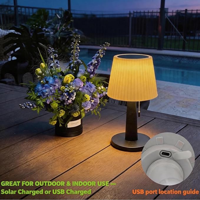 Beautyard Solar Table Lamps Outdoor Indoor - Mothers Gifts 3 Lighting Modes, 4000mAh Eye-Caring LED Waterproof Cordless Solar Desk Lamp with Pull Chain Garden Outside Patio Garden Bedroom