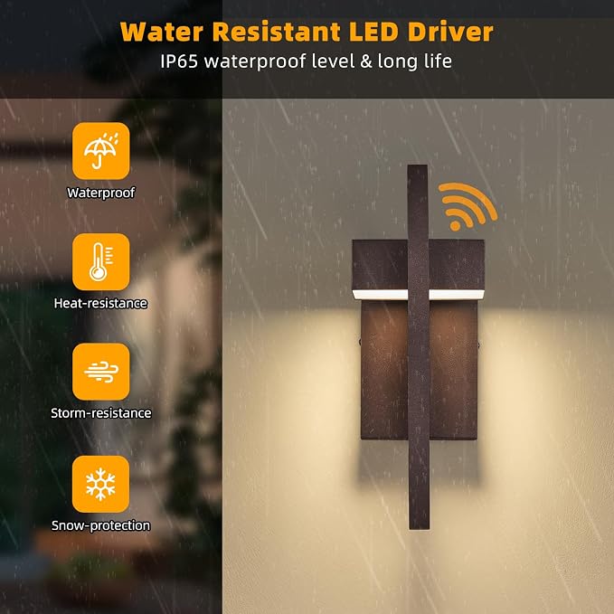 LED Outdoor Wall Sconce Dusk to Dawn Outdoor Lighting, Modern Exterior Lighting Fixtures, Brown LED Front Porch Lights Outside Wall Mount Lights for House, Hallway, Warm White 3000K, 1 Pack