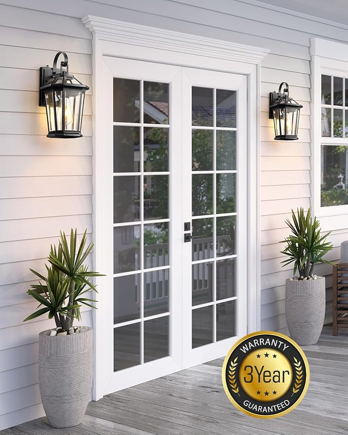 VIANIS Dusk to Dawn Porch Lights Outdoor, Black Outdoor Wall Lantern for House, 100% Anti-Rust Aluminum Outside House Light, Farmhouse Coach Lights for Garage, Front Door, Carriage Lights Exterior