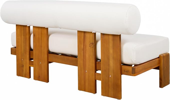 Christopher Knight Home Ahina 4 Pieces Acacia Wood Conversation Set, Loveseat & Accent Chair Chat Set with Cushions, Slat Panel Coffee Table, Patio Furniture Set for Backyard/Balcony, Teak + Beige