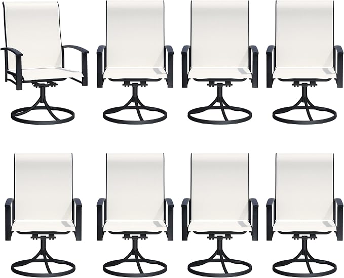 Outdoor Swivel Rocker Dining Chair Set of 8, All Weather Patio Dining Chair with Textilene High Back and Metal Frame, Backyard, Lawn Garden and Deck Porch Patio Furniture Set