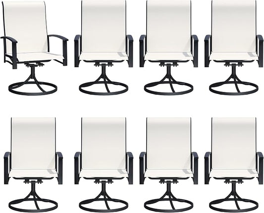 Outdoor Swivel Rocker Dining Chair Set of 8, All Weather Patio Dining Chair with Textilene High Back and Metal Frame, Backyard, Lawn Garden and Deck Porch Patio Furniture Set