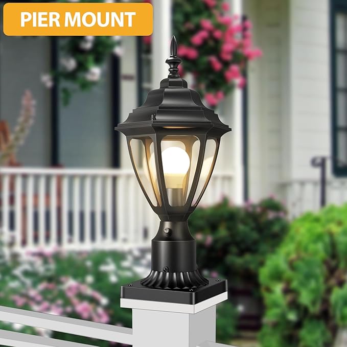 Lamomo Updated Large Size Dusk to Dawn Outdoor Post Lights, Waterproof Aluminum Lamp Post Light Fixture, Lamp Posts Outdoor Lighting Pole Lantern for Yard Patio Pathway Garden