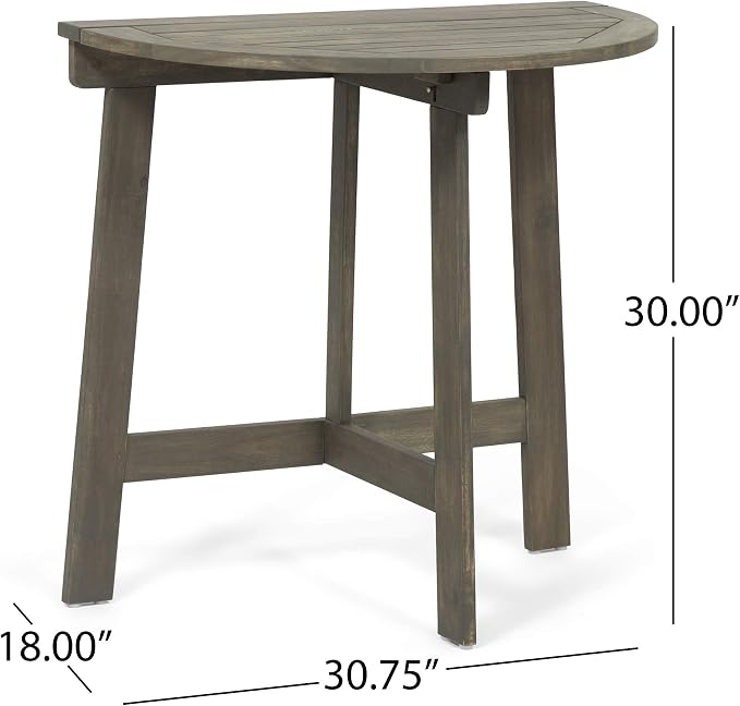 Sophia Outdoor Half-Round Folding Acacia Wood Bistro Table, Gray
