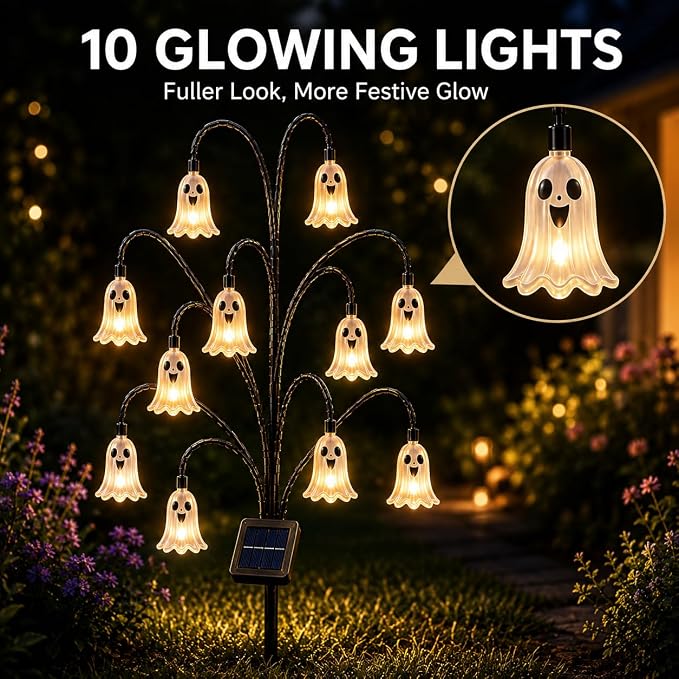 Halloween Solar Tree Stump Light, Glowing Ghost Garden Stake Lantern for Outdoor ，Style F