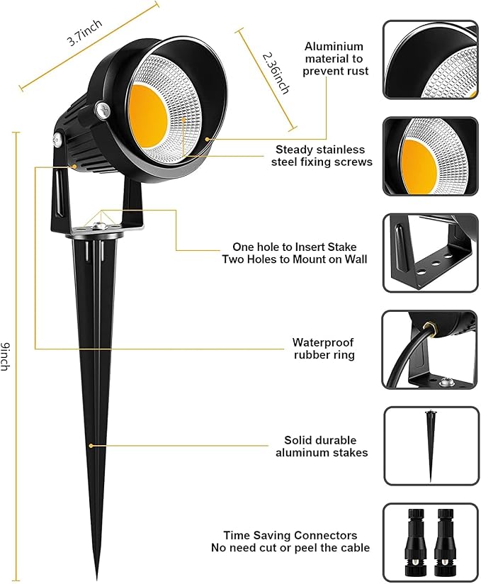 ZUCKEO 10W Low Voltage Landscape Lighting LED Landscape Lights, 12V 24V Waterproof Outdoor Spotlights 1000LM Warm White Light for Floor Garden Yard Pathway (20 Pack with Connectors)