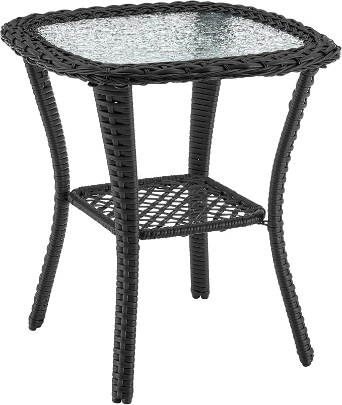Manhattan Comfort Fruttuo 3-Piece Patio Conversation Set, Swivel Steel Rattan Chairs with Removable Cushions & Tempered Glass End Table, Weather-Resistant Outdoor Furniture for Backyard & Porch, Grey