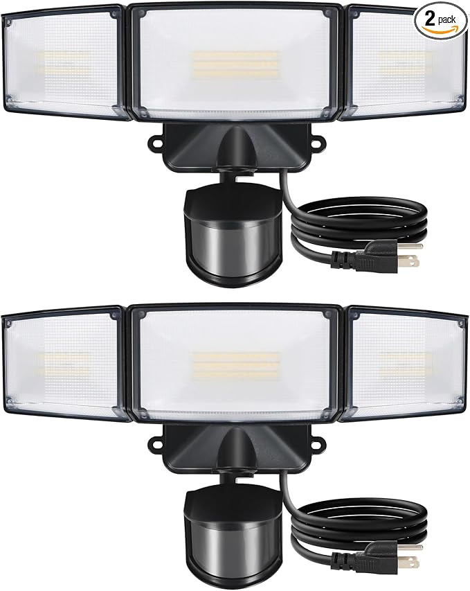 LUTEC 2 Pack 50W Motion Sensor Outdoor Lights, 5500 LM Plug in Flood Light Outdoor, Dusk to Dawn, IP65 Waterproof Security Lighting, 5000K Daylight, Adjustable Wall-Mounted for Garage, Yard, Porch