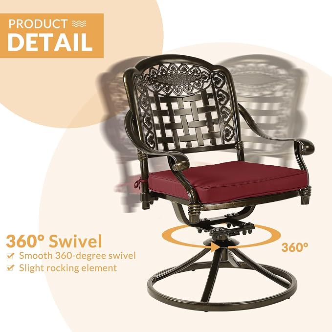 9-Piece Patio Dining Set, Outdoor Patio Table and Chair Set of 84” Oval Cast Aluminum Dining Table with Umbrella Hole, 6 Stationary, 2 Swivel Rocker Chairs, Patio Funiture Set, Red