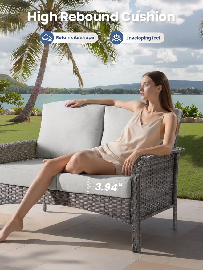 7-Piece Outdoor Patio Furniture Set with Swivel Chairs, Outdoor Conversation Wicker Sofa with Coffee Table, Rattan Couch for Deck Yard Poolside, Grey