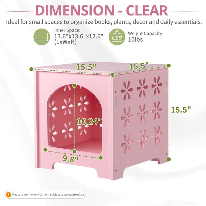 Outvita Side Table for Indoor & Outdoor, Square Modern Side Table with Storage Layer, Night Stand, Bedside Table, Tooless Assembly for Patio, Living Room, Bedroom