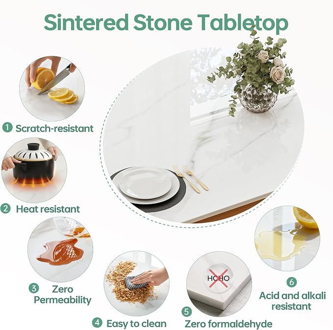 Rectangle Table Top,63” x 31.5” White Sintered Stone Tabletop, DIY Replacement & Cover Marble Desktop, Scratch & Wear Resistant, Easy to Clean, Suitable for Indoor & Outdoor