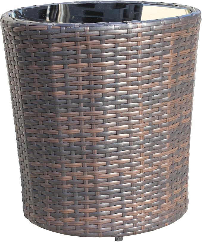 Outdoor Patio PE Rattan Round Coffee Table 17.7" Patio Side Table with Black Tempered Glass Top, Outdoor Wicker End Table for Backyard Deck Balcony, 120 lbs Capacity, Brown