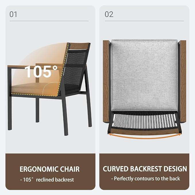 5-Piece Patio Dining Table and Chair Sets, Outdoor Metal Dining Furniture Set with Umbrella Hole, 4pcs Patio Chairs with Cushions for Backyard, Deck (Black/Brown, 5Pcs)